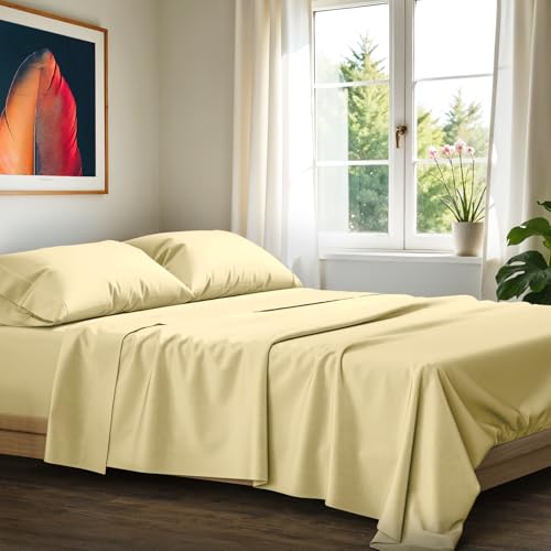 "Ashton Sheets 100% Egyptian Cotton Sheets Queen Size - 1200 Thread Count 4 PC Queen Sheet Set Egyptian Cotton, Sateen Weave Luxury Sheets Queen Size, High Thread Count Sheets, 17"" Deep Pocket - Beige"