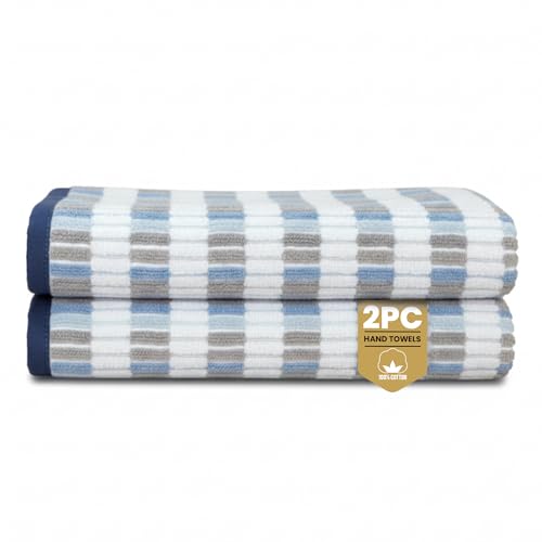 Rapport Home Santa Cruz Hand Towels 2 Pack - Blue - 50x85cm - Luxurious 500GSM 100% Cotton - Oeko-Tex Certified Absorbent & Soft Bathroom Towel Set