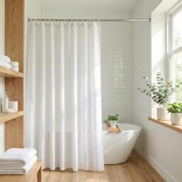 Croydex White Shower Curtain Made from 100% Recycled Poyester, with 12 Rust-Resistant Metal Eyelets, Weighted Hem, Anti-Microbial