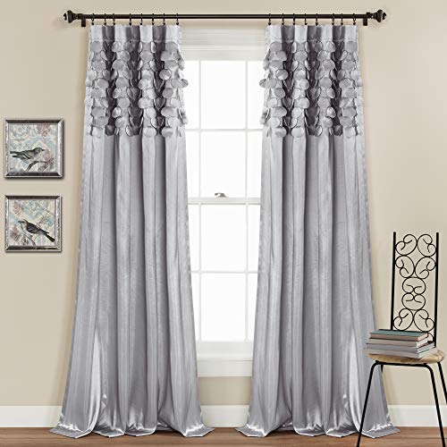 "Lush Decor Circle Dream Window Curtains Panel Set for Living, Dining Room, Bedroom (Pair), 54"" W x 95"" L, Light Gray"