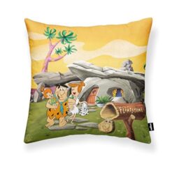 BELUM - 100% Cotton Cushion Cover 45x45 cm Model Family Flintstone A - Cushion Cover The Flintstones - Cushion Cover Half Panama Fabric 100% Organic Cotton