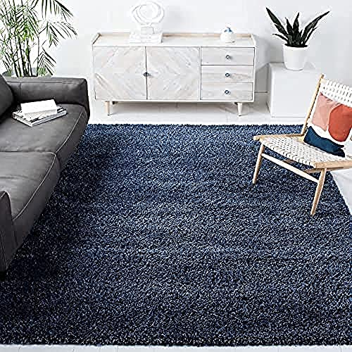 Safavieh Shaggy Indoor Woven Square Area Rug, California Shag Collection, SG151, in Navy, 201 x 201 cm for Living Room, Bedroom or Any Indoor Space