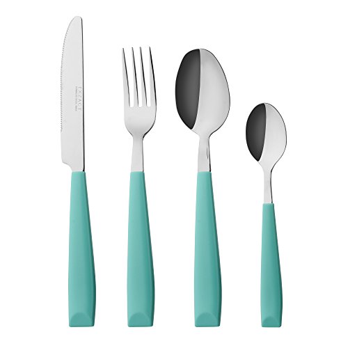 EXZACT 16pcs Cutlery Set Stainless Steel Wide Handles Serves 4 Turquoise - Dishwasher Safe BPA Free Flatware Mirror Polished Stainless Steel For Family Meals Picnics Camping Student Homes