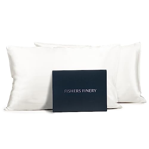 Fishers Finery 25mm 100% Pure Mulberry Silk Pillowcase 2 Pack, Good Housekeeping Winner (White, Standard 2 Pack)