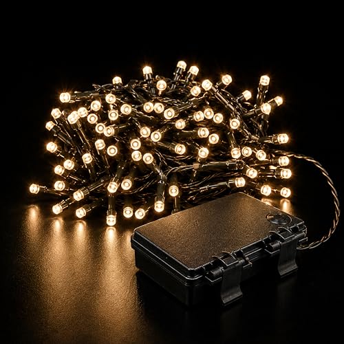 Status Vienna String Lights - 200 LED Warm White Light Chain with 6 Hour Timer - 16.3 Meter Cable Length (0.4m to First Light) - Indoor & Outdoor Party Lights Battery Operated - VIENNA200BTW6