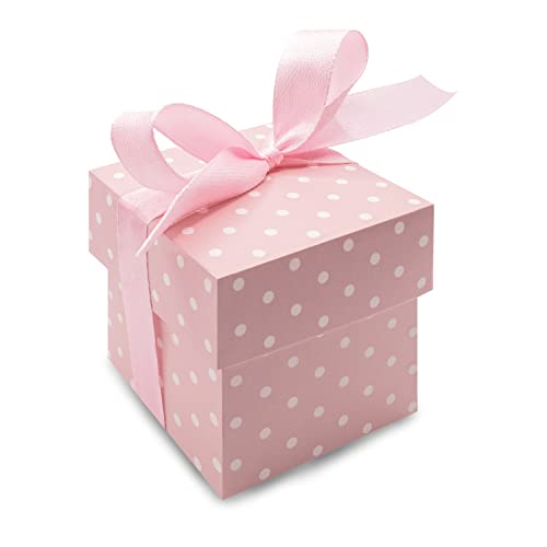 Decoraparty 10 Candy Boxes with Bow for Favors, Candy Box Confetti Marks Place for Wedding Confirmation Baptism Anniversary Party Communion - Pink Polka Dots