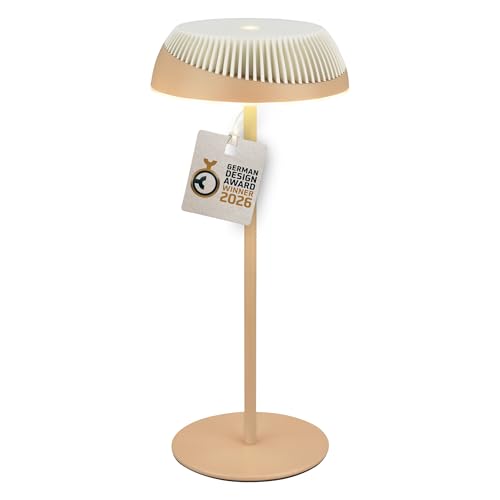 BRILONER - Alusta Rechargeable LED Table Lamp, Stepless Touch Dimmer, IP44, USB-C, Night Light, Bedside Lamps, Battery Lamp, German Design Award Winner 2026, 14 x 32 cm, Beige Off White