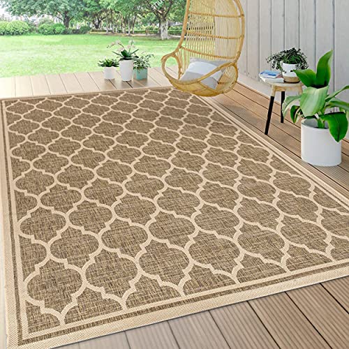 JONATHAN Y SMB109A-8 Trebol Moroccan Trellis Textured Weave Indoor Outdoor Area Rug, Modern, Coastal, Bohemian Easy Cleaning, Non Shedding, Brown/Beige, 240 cm X 300 cm