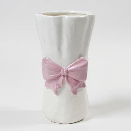 Pink Bow Ceramic Vase ??? Large Decorative Flower Vase with Unique Shiny Glaze, Modern Cute Home D??cor Gift (Pink Bow)