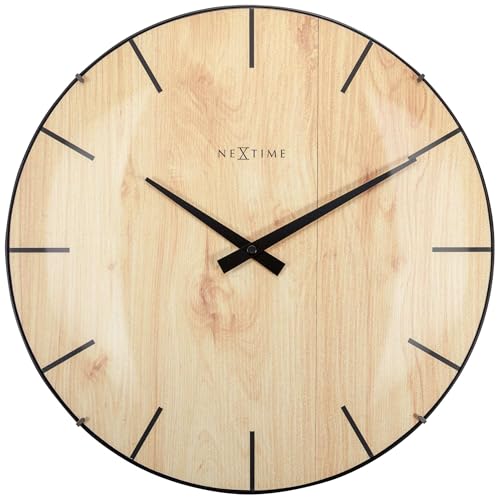 NeXtime Wall Clock-Diameter 35 cm Glass-Light Brown-'Edge Wood Dome 3249