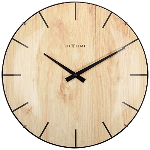 NeXtime Wall Clock-Diameter 35 cm Glass-Light Brown-'Edge Wood Dome 3249