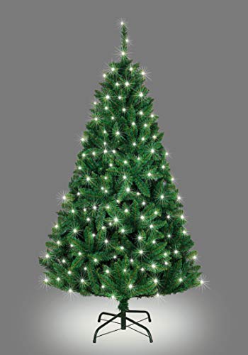 8ft/2.4m Pre-Lit Green Bushy Imperial Pine Artificial Deluxe Christmas Tree Hinged Branches 1396 Pencil Point Tips with 352 White LEDs Metal Stand Xmas Home Decorations