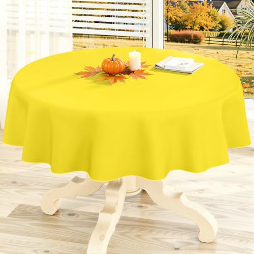"homing Round Vinyl Tablecloth, Waterproof Spillproof Plastic Flannel Backed Table Cloth, Wipe Clean Table Cover for Dining, Buffet Parties and Camping (Yellow, 60"")"