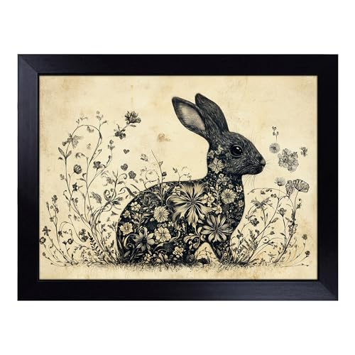 Lap Tray with Bean Bag Cushion, Floral Hare - Handmade in the UK, Raised Wooden Edge, Padded Cushion, Heat-Resistant Wipe-Clean Surface, for Meals, Laptops and Crafts