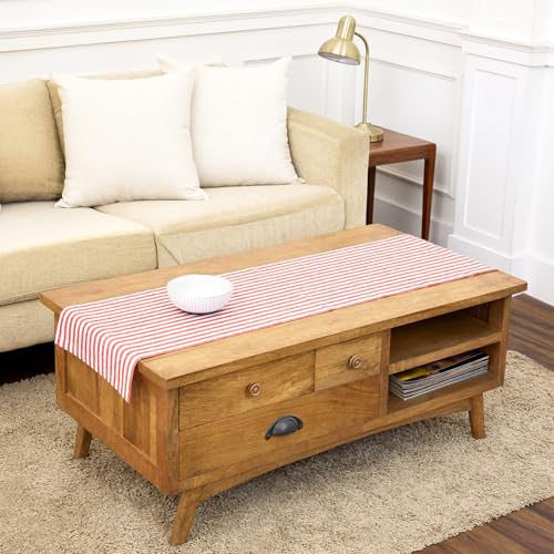Solino Home Striped Linen Table Runner ??? 14 x 60 Inch Red and White ??? 100% Pure Linen Table Runner for Fall, Thanksgiving, Christmas, Holiday, Winter ??? Amalfi Stripe, Handcrafted from European Flax