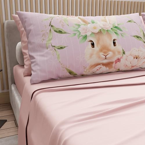 PETTI Artigiani Italiani - Easter Cotton Sheets with Pillowcases in Digital Print, Double Maxi, Complete Top and Bottom Sheet with Corners, 17 Powder, Made in Italy