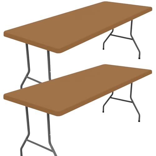 "Moosfor Spandex 4 Foot Rectangle Table Cloth 2 Pack, Elastic Fitted Tablecloths for Picnic, Stretch Washable Patio Table Cover for Outdoor, Camping, Banquet and Parties (Brown, 30""x48"")"