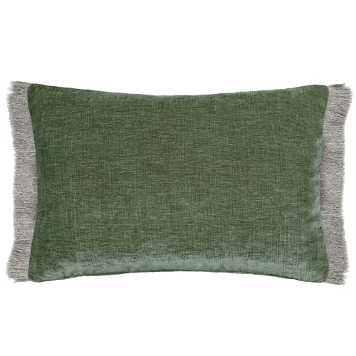 Voyage Maison Isernia Feather Filled Cushion – Luxury Chenille Fringed Edge Decorative Pillow (Oasis - 40x60cm)