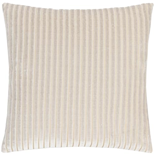 Paoletti Savoy Stripe Polyester Filled Cushion – Reversible Soft Textured Velvet Decorative Cushion for Sofas Beds and Armchairs (Oyster - 50x50cm)