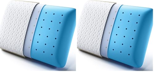BedStory Memory Foam Pillow, Cooling Gel Pillows for Sleeping, Soft Supportive Pillow Medium Firmness for Side Stomach Back Sleepers, Ventilated Design Removable & Washable Cover (40X60X14CM)