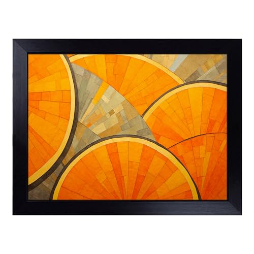 Lap Tray with Bean Bag Cushion, Sliced Orange Geometric - Handmade in the UK, Raised Wooden Edge, Padded Cushion, Heat-Resistant Wipe-Clean Surface, for Meals, Laptops and Crafts