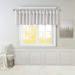 "Madison Park Emilia Faux Silk Valance, DIY Twist Tab Top Finish with Beads, Window Valance Curtain for Living Room, Bedroom and Dorm, 26"" L x 50"" W, Silver"