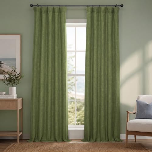 HPD Half Price Drapes Faux Linen Textured Room Darkening Curtains for Bedroom 120 Inches Long (1 Panel), 50W X 120L Curtains for Living Room Home Decor, Tuscany Green