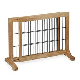 Relaxdays Safety Gate for Children & Pets, HxD: 56 x 70-115 cm, with Feet and Floor Protectors, Free-Standing, Brown, Wood, Steel