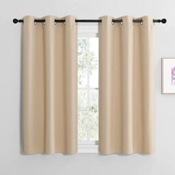 NICETOWN Beige Opaque Curtains with Eyelets Set of 2 H137 x W107 cm Biscotti Beige Bistro Curtain Short Blackout Curtains Window Curtain Modern Panel Curtains