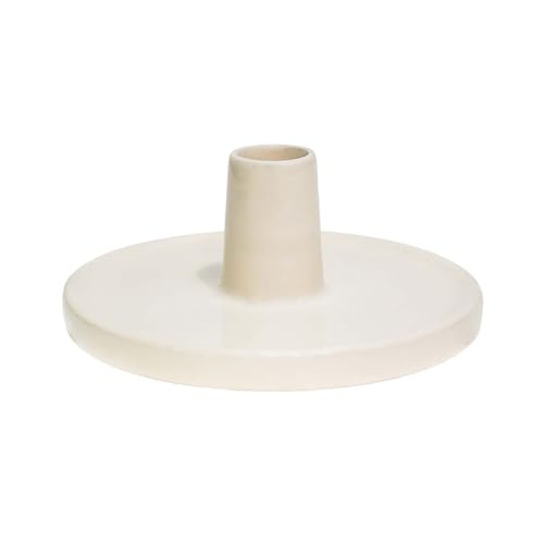 Ivyline Bowen Dinner Candle Holder in Linen with Stable Base - Modern Elegant Home Decoration - H5 x D12 cm