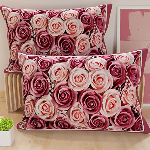 PETTI Artigiani Italiani - Pair of Pillow Cases 80 x 40 cm in Microfibre, Pillows for Bedroom Furniture, Sofa, Living Room, Set of 2 Cushion Covers, Powder Floral Pillowcase, 100% Made in Italy