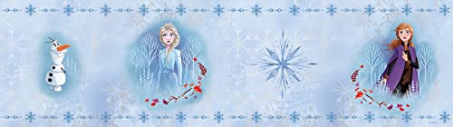 AG Design Olaf with Elsa and Anna Frozen 2 Disney Decorative Wall Border for Children's Room 5 m x 14 cm WBD 8156 Blue 0.14 m