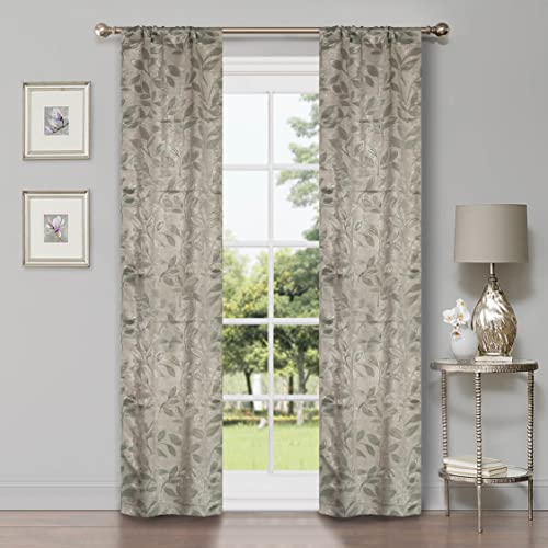 Superior Blackout Curtains, Room Darkening Window Accent for Bedroom, Sun Blocking, Thermal, Modern Bohemian Curtains, Leaves Collection, Set of 2 Panels, Rod Pocket - 26 in x 84 in, Sage