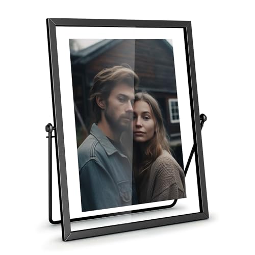 5x7 Floating Picture Frame, Black Photo Frame, Metal Pressed Flowers Desk Picture Frame with Glass for Multiple Photo Sizes (4x6, 5x7, 6x8) Great for Photos, Gift, Pictures, Wedding, Portraits