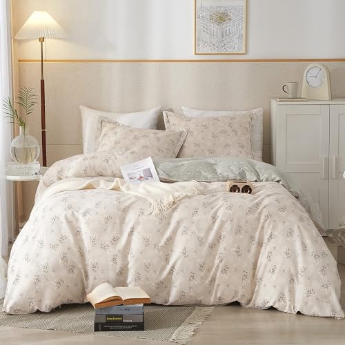 HighBuy Boho Floral Duvet Cover King Cotton Aesthetic Bedding Set King Size Comforter Cover Set Reversible Garden Lightweight Soft Duvet Cover Set Zipper Closure Breathable