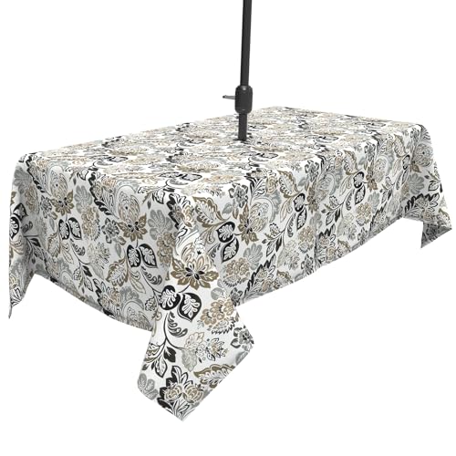 TWLEAR Outdoor Tablecloth 60x84 inch, Rectangle Table Cloth with Umbrella Hole and Zipper, Patio Table Covers for Spring, Summer, Party, Backyard, Picnic, BBQs,Dailey Tan