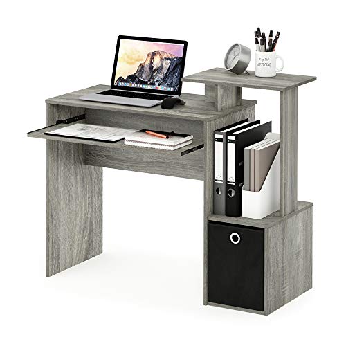 Furinno Econ Multipurpose Home Office Computer Writing Desk, Computer Desk, Study Desk, w/Bin, French Oak, 100.1 (W) x 86.6 (H) x 39.9 (D) cm, Grey