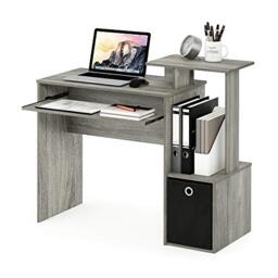 Furinno Econ Multipurpose Home Office Computer Writing Desk, Computer Desk, Study Desk, w/Bin, French Oak, 100.1 (W) x 86.6 (H) x 39.9 (D) cm, Grey