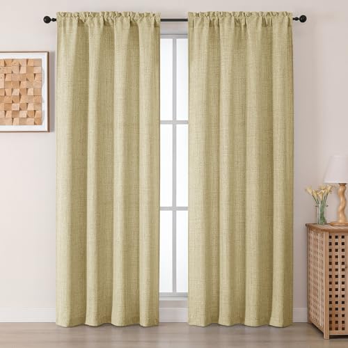Chyhomenyc Curtains 63 Inch Length 2 Panels - Light Filtering Faux Linen Textured Bedroom Curtains, Elegant Rod Pocket Window Drapes for Dining Room, Each 42Wx63L, Camel