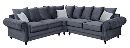 Roma Corner Sofa Fabric Grey Designer Scatter Cushions Living Room Furniture (Grey)