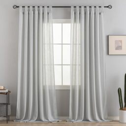 VOILYBIRD Natural Linen Semi Sheer Curtains Tab Top Light Filtering Elegant Curtains & Drapes for Living Room 52 x 84 Inch Length, 2 Panels, Light Grey