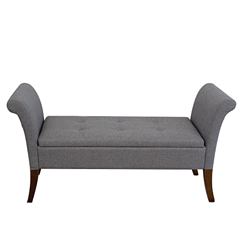 FWStyle Ottoman Linen Storage Window Seat with Hinged Lid and Buttoned Detailing, Athena Grey