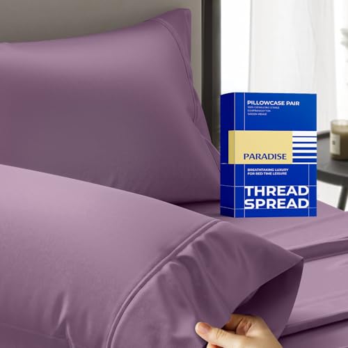 THREAD SPREAD 100% Egyptian Cotton Pillow Cases King - 1000 Thread Count Pillow Cases King Size Set of 2, Cooling & Breathable Extra Long Staple Sateen Weave Cotton Pillow Covers for Bed - Plum