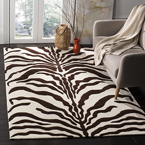 Safavieh Zebra Indoor Hand Tufted Rectangle Area Rug, Cambridge Collection, CAM709, in Ivory / Brown, 122 X 183 cm for Living Room, Bedroom or Any Indoor Space