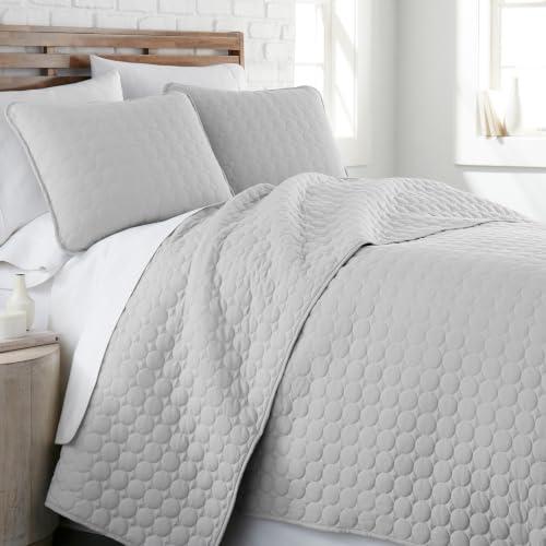 Southshore Fine Living, Inc. Light Gray Quilt Queen Bedding Set with 2 Pillow Shams, Circle Stitch Design, Full Bedspread, Grey Coverlet Queen Size, Lightweight Microfiber, Light Grey Quilt Full Size