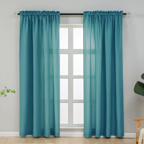 L.Z.E Teal Light Filtering Curtains for Living Room Bedroom Doorway Divider, Privacy Non-See-Through Curtains 108 Inches Long 2 Panels Set, Extra Long Rod Pocket Window Panels