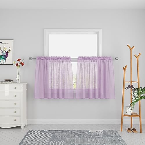 "UPOPO Lilac Sheer Tier Curtains Kitchen Bathroom Rod Pocket 24"""