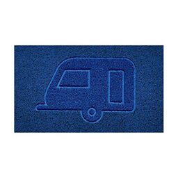 Nicoman Embossed Spaghetti Door Mat Dirt-Trapper Jet-Washable Doormat 70x43cm (Blue, CARAVAN Shape) - Use Indoor or Sheltered Outdoor