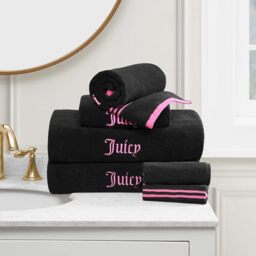 Juicy Couture Black/Hot Pink Neon Border Bath Towels 6-Piece 100% Cotton Bath Towel Set