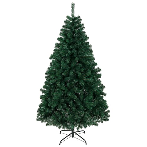HOMCOM 6ft/180cm Artificial Christmas Tree Fir Hinged Xmas Tree Green - 700 Branch Tips, Foldable Steel Stand, Easy Assembly for Home Office Holiday Decoration